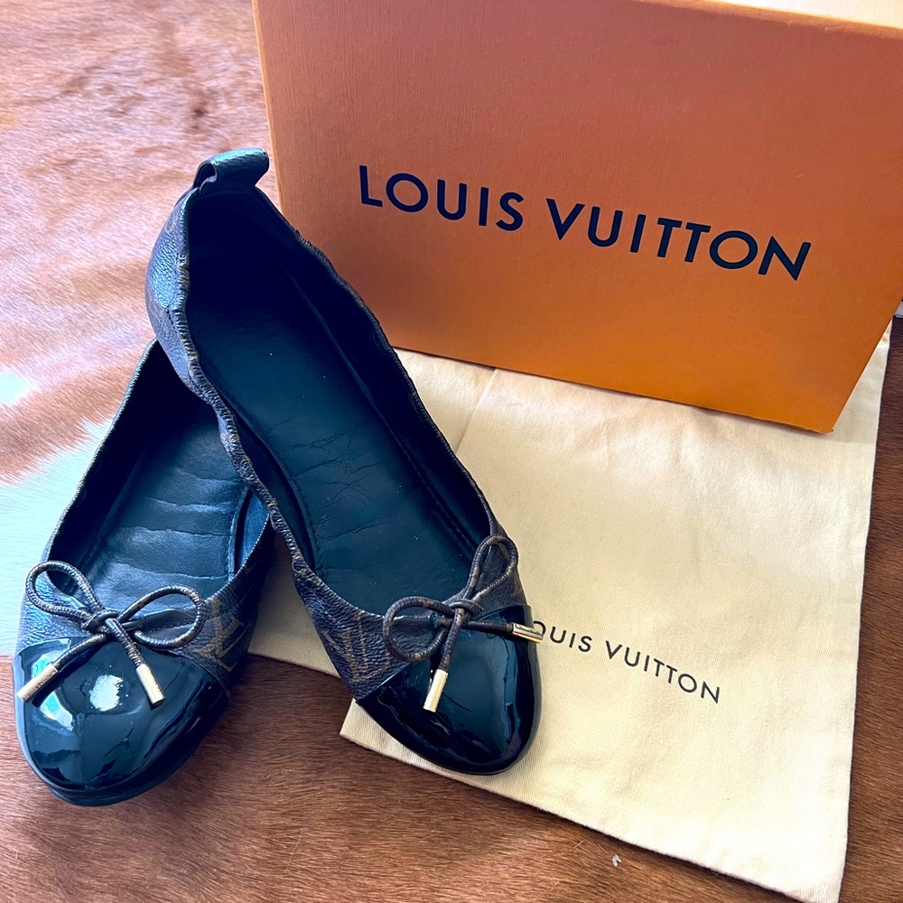 Louis Vuitton Brown Monogram Patent Cap-Toe Ballet Flats